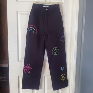 PacSun Jeans 90’s Boyfriend Carpenter Jeans Black Pockets Embroidered Size 25